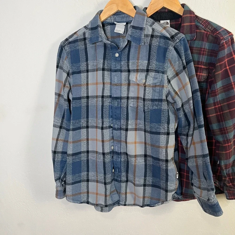 The North Face Flannel Shirt Bundle (2)‎ Mens Size M Blue Maroon Plaid Cotton